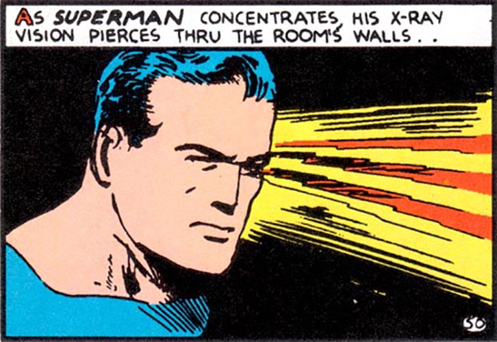 cartoon - superman concentrating x-ray vision through walls